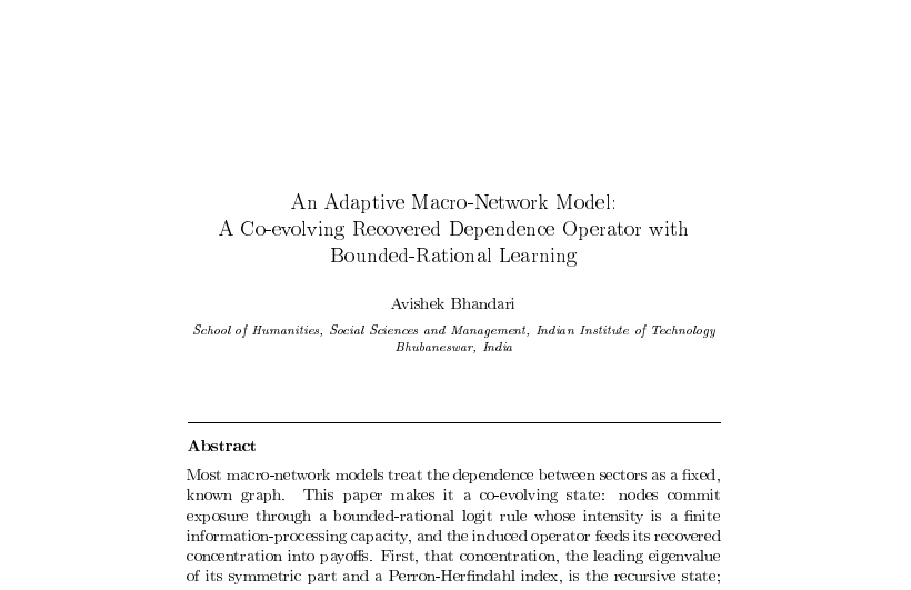 First-page preview of An Adaptive Macro-Network Model: A Co-evolving Recovered Dependence Operator with Bounded-Rational Learning
