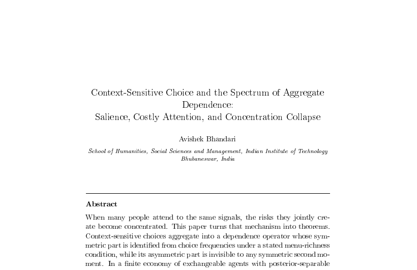 First-page preview of Context-Sensitive Choice and the Spectrum of Aggregate Dependence: Salience, Costly Attention, and Concentration Collapse