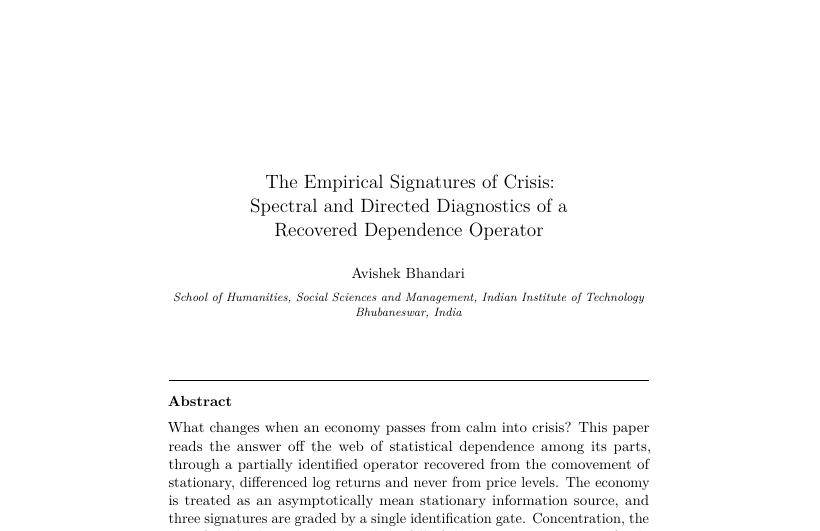 First-page preview of The Empirical Signatures of Crisis: Spectral and Directed Diagnostics of a: Recovered Dependence Operator