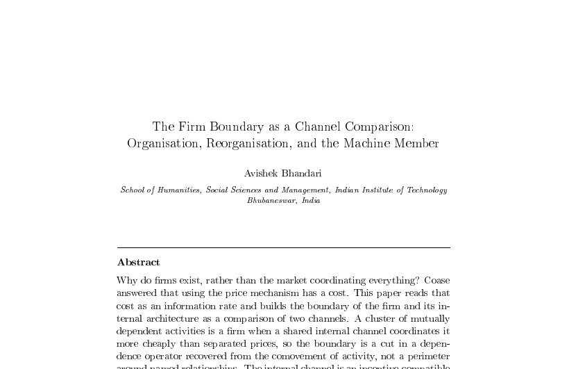 First-page preview of The Firm Boundary as a Channel Comparison: Organisation, Reorganisation, and the Machine Member