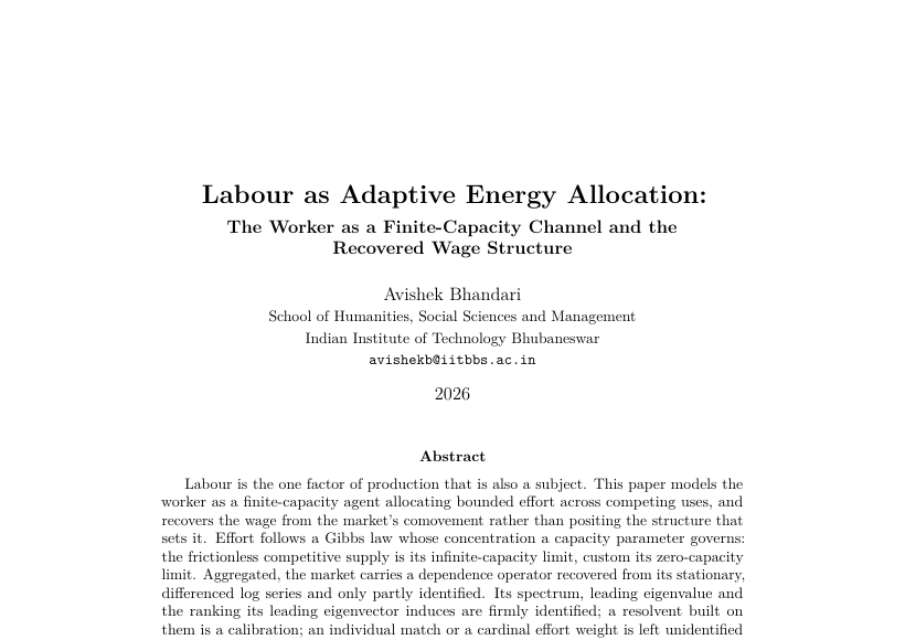 First-page preview of Labour as Adaptive Energy Allocation: The Worker as a Finite-Capacity Channel and the: Recovered Wage Structure