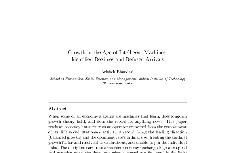 First-page preview of Growth in the Age of Intelligent Machines: Identified Regimes and Refused Arrivals