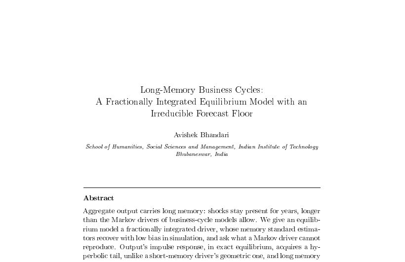 First-page preview of Long-Memory Business Cycles: A Fractionally Integrated Equilibrium Model with an Irreducible Forecast Floor