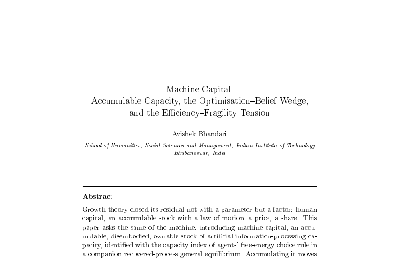 First-page preview of Machine-Capital: Accumulable Capacity, the Optimisation-Belief Wedge: and the Efficiency-Fragility Tension