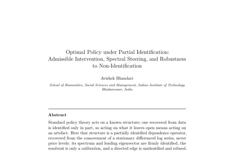 First-page preview of Optimal Policy under Partial Identification: Admissible Intervention, Spectral Steering, and Robustness to Non-Identification