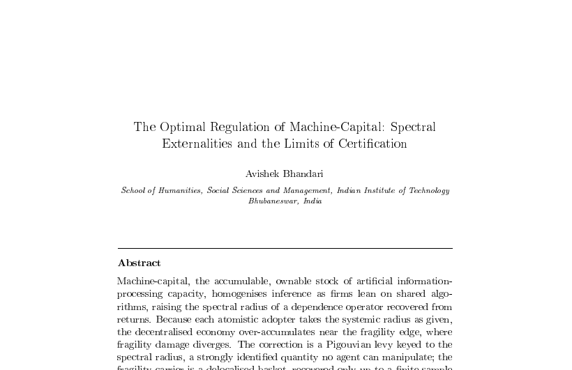 First-page preview of The Optimal Regulation of Machine-Capital: Spectral Externalities and the Limits of Certification