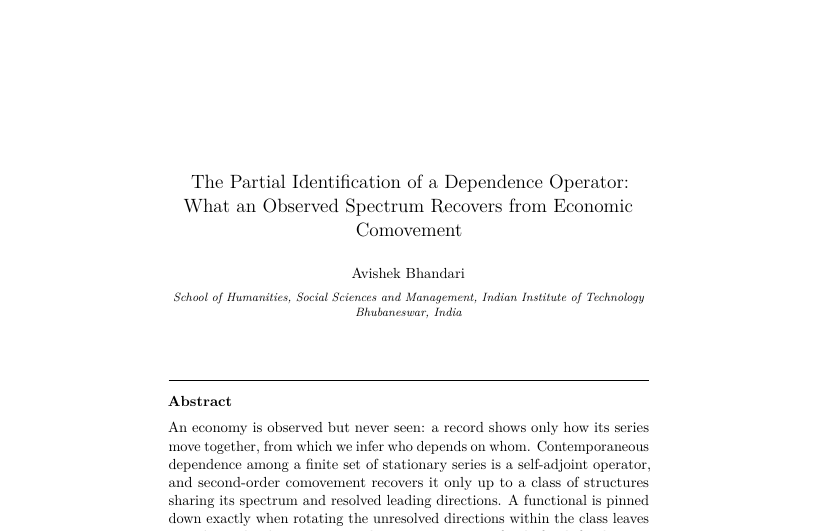 First-page preview of The Partial Identification of a Dependence Operator: What an Observed Spectrum Recovers from Economic Comovement