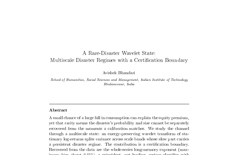First-page preview of A Rare-Disaster Wavelet State: Multiscale Disaster Regimes with a Certification Boundary