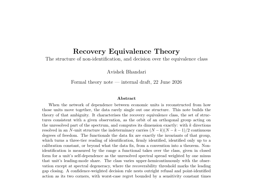 First-page preview of Recovery Equivalence Theory: The structure of non-identification, and decision over the equivalence class