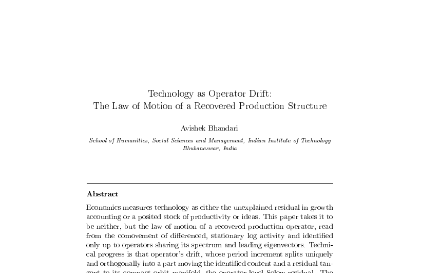 First-page preview of Technology as Operator Drift: The Law of Motion of a Recovered Production Structure