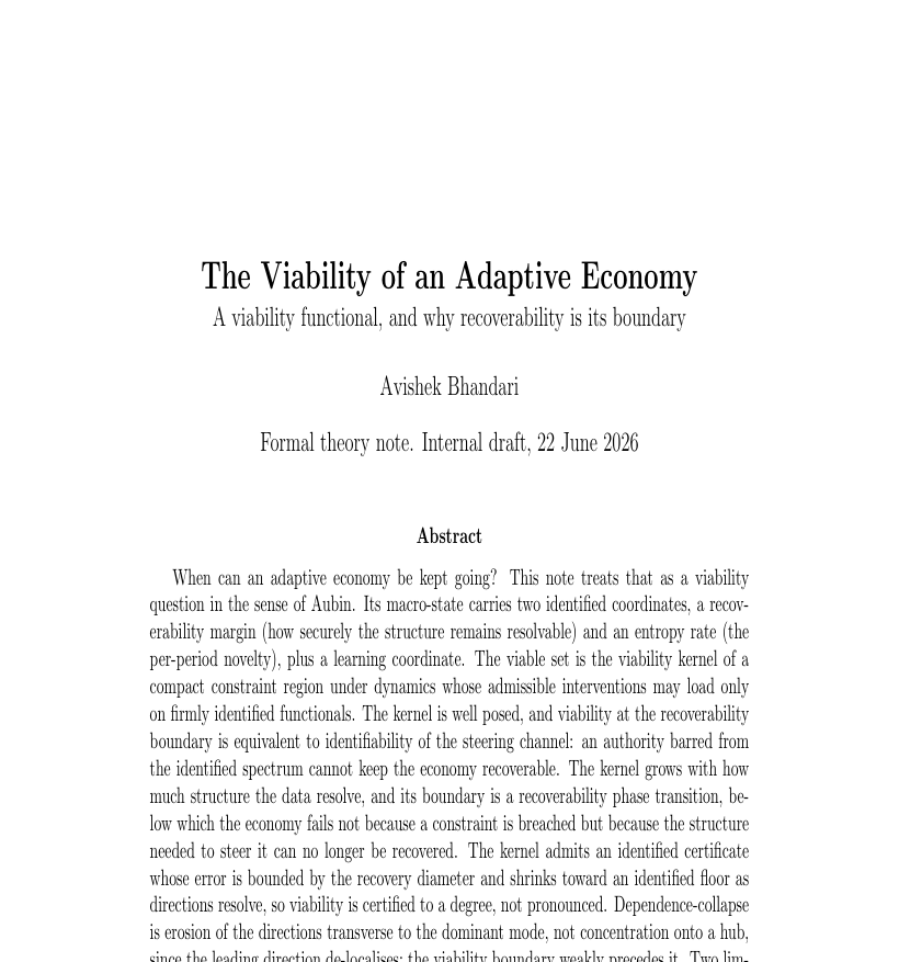 First-page preview of The Viability of an Adaptive Economy: A viability functional, and why recoverability is its boundary